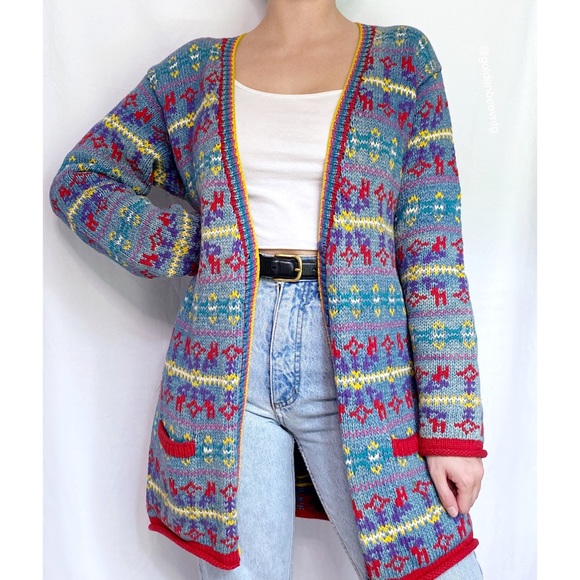 Vintage Oversized Retro Geometric Printed Longline Knit Cardigan - Picture 4 of 9